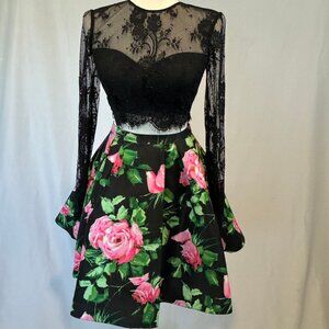 Sherri Hil 2-Piece Skirt Set Lace & Pink Rose Excellent Conidtion